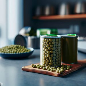 Canned peas on the modern kitchen table